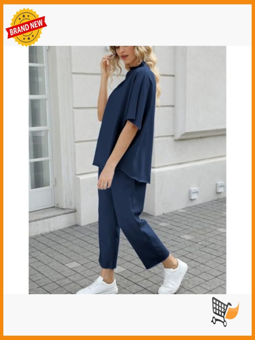 Women's Two Piece Lounge Set Batwing Sleeve Top Wide Leg Pants - Picture 3 of 7